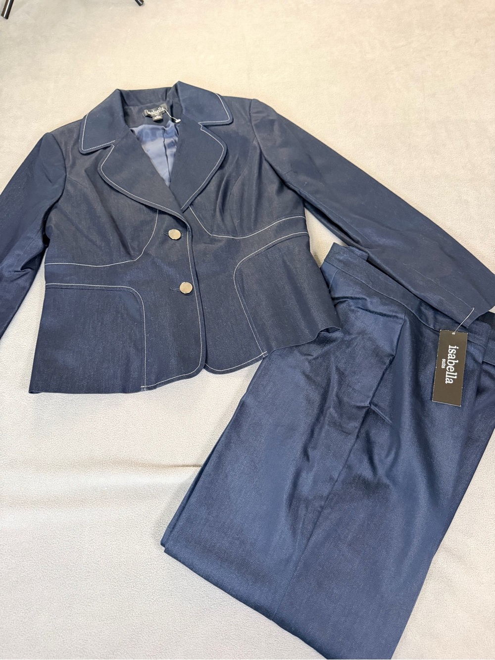 Isabella Women's Navy w/ White Stitching Detail Pant Suit- Size 12- NWT
